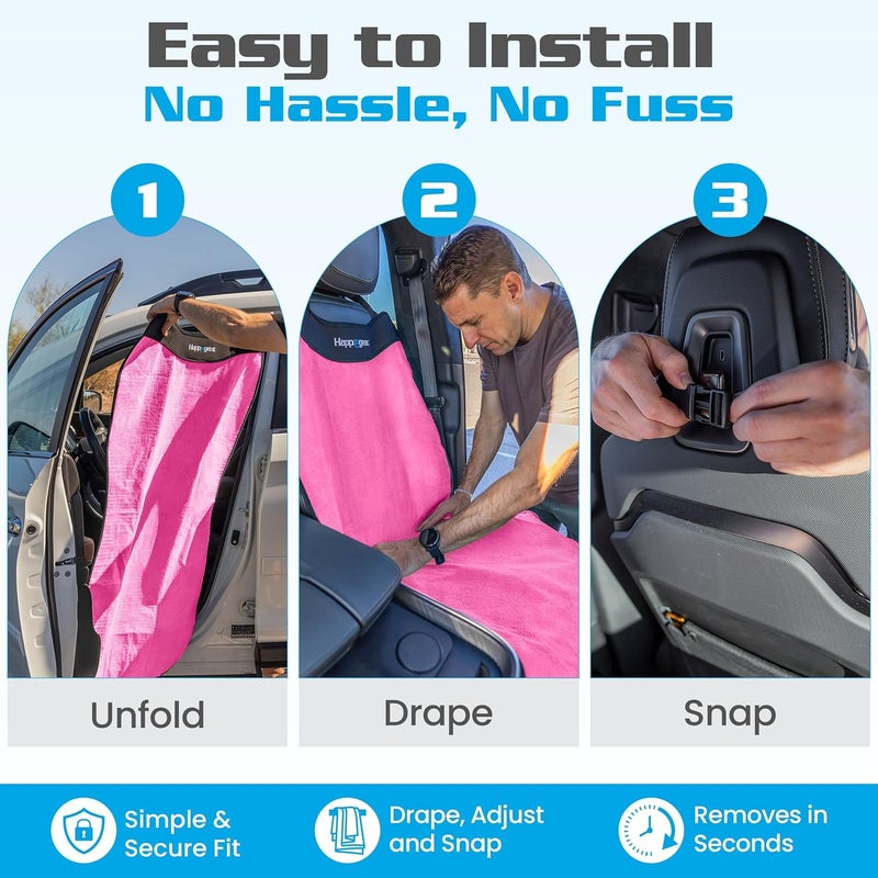 HAPPEGEAR Happeseat Waterproof Car Seat Cover & Protector – Universal Fit Car Seat Towel Cover – Non-Slip Backing, Easy Install & Storage, Machine Washable, Fits Front & Back, Pink - Image 5